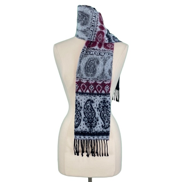 Berkshire Black and Gray Paisley Print Tassel Scarf - Picture 4 of 5